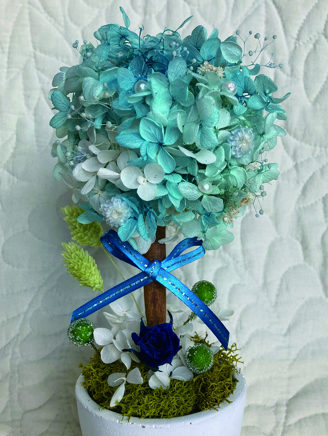終了】夏のプリザーブドフラワーアレンジメント〜涼しげな色の